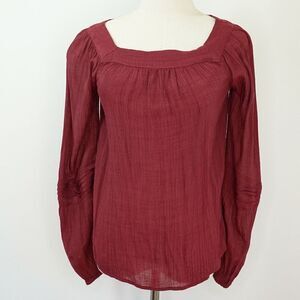 LC Lauren Conrad Long Sleeve Semi Sheer Peasant Top Burgundy Size XS
